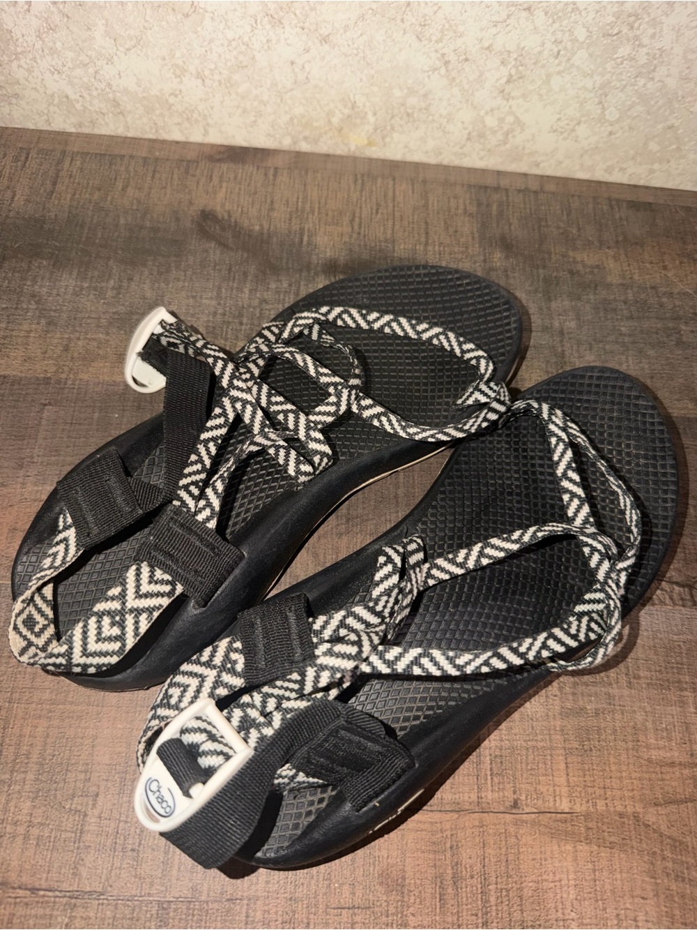 Chaco Women's Black and White Patterned Strappy Sandals